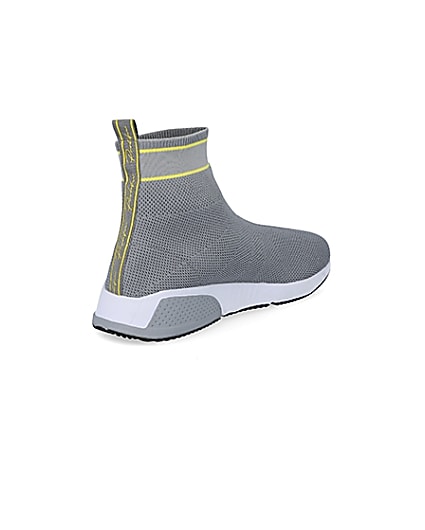360 degree animation of product Prolific grey knitted high top sock trainers frame-12