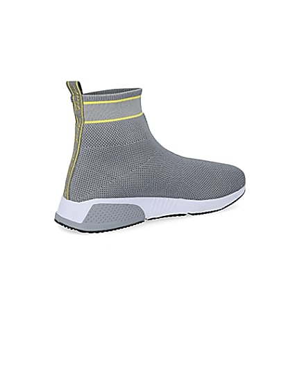 360 degree animation of product Prolific grey knitted high top sock trainers frame-13
