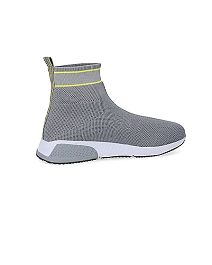 360 degree animation of product Prolific grey knitted high top sock trainers frame-14