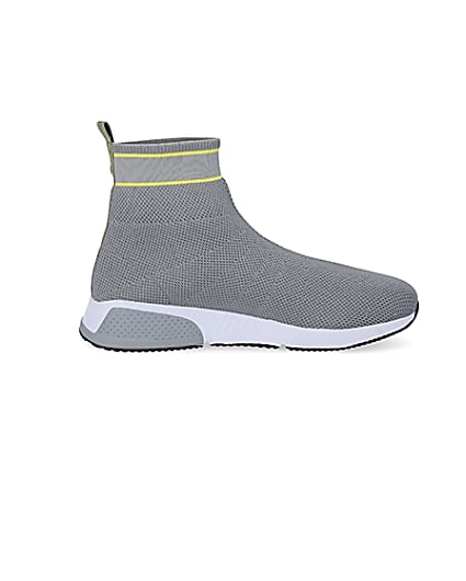 360 degree animation of product Prolific grey knitted high top sock trainers frame-15