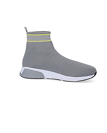 360 degree animation of product Prolific grey knitted high top sock trainers frame-16