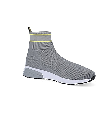 360 degree animation of product Prolific grey knitted high top sock trainers frame-17