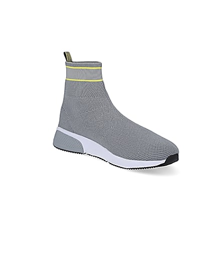 360 degree animation of product Prolific grey knitted high top sock trainers frame-18