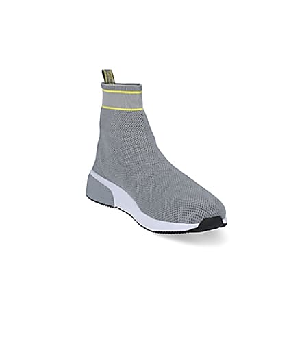360 degree animation of product Prolific grey knitted high top sock trainers frame-19