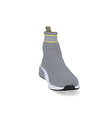 360 degree animation of product Prolific grey knitted high top sock trainers frame-20