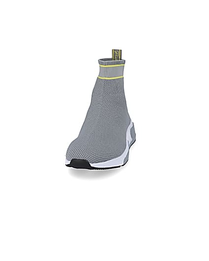 360 degree animation of product Prolific grey knitted high top sock trainers frame-22