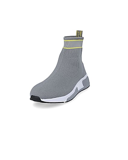 360 degree animation of product Prolific grey knitted high top sock trainers frame-23