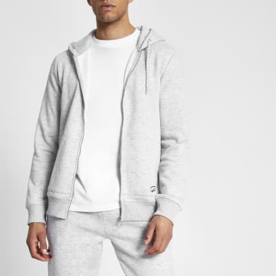 Prolific grey marl zip front slim fit hoodie | River Island