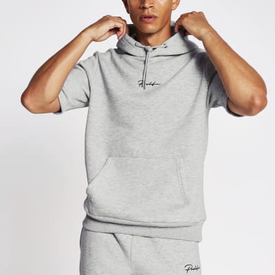 Grey short hot sale sleeve hoodie