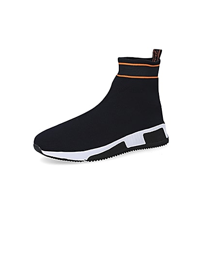 360 degree animation of product Prolific navy knitted high top sock trainers frame-1