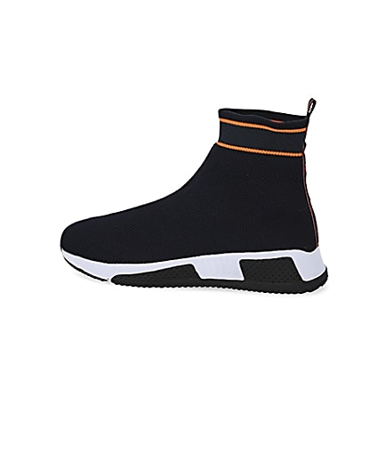 360 degree animation of product Prolific navy knitted high top sock trainers frame-4
