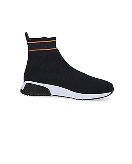 360 degree animation of product Prolific navy knitted high top sock trainers frame-16