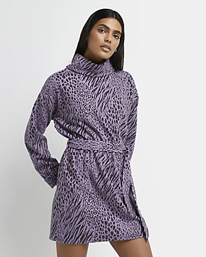 Purple animal print mini jumper dress