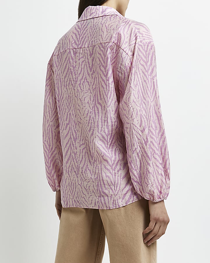 Purple animal print twist front blouse
