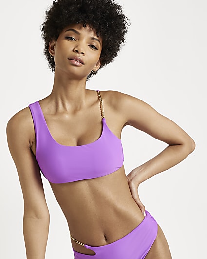 Purple asymmetric chain detail bikini top