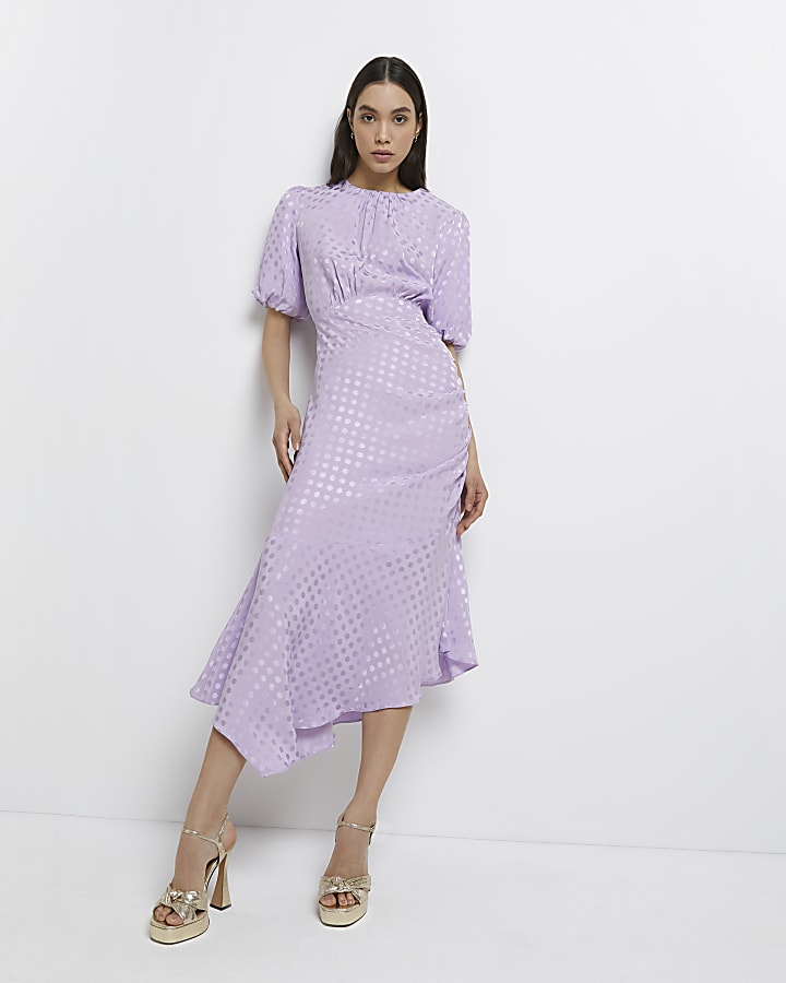 Purple asymmetric midi dress