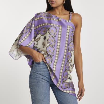 Purple asymmetric one shoulder strap top River Island