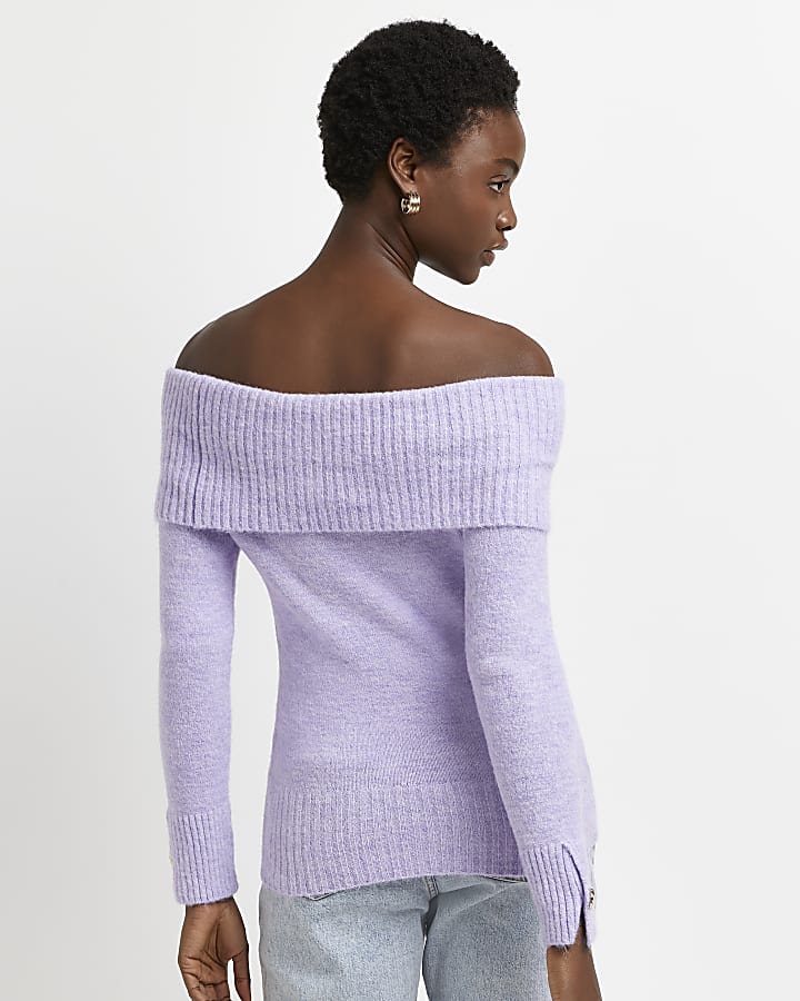 Purple bardot knitted jumper
