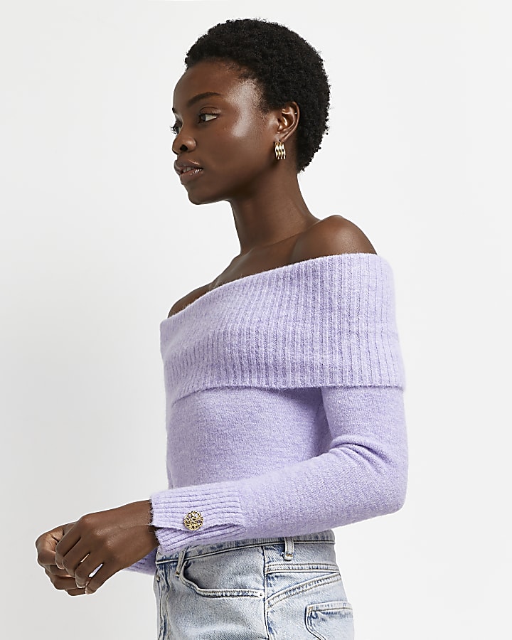 Purple bardot knitted jumper