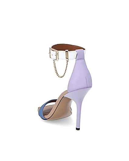 360 degree animation of product Purple blocked barely there heeled sandals frame-7