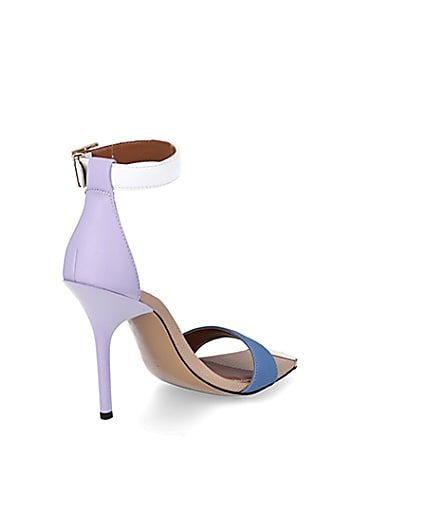 360 degree animation of product Purple blocked barely there heeled sandals frame-12