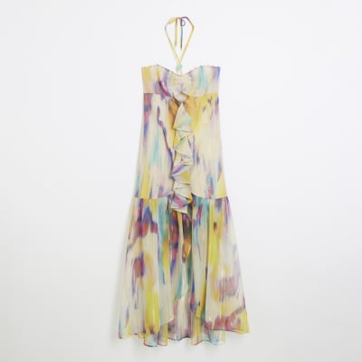 Purple Blurred Print Frill Beach Maxi Dress | River Island