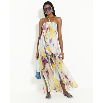 Purple Blurred Print Frill Beach Maxi Dress | River Island
