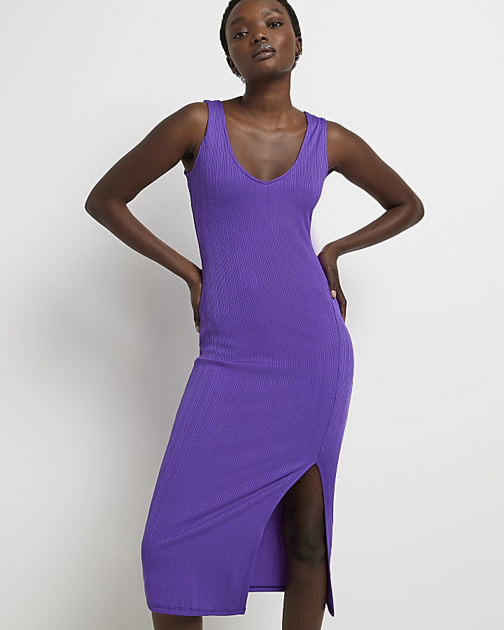 Purple bodycon midi dress