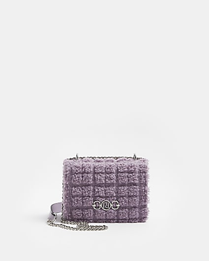 Purple borg quilted cross body bag