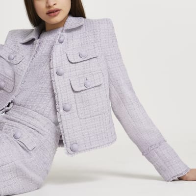 Purple boucle long sleeve jacket