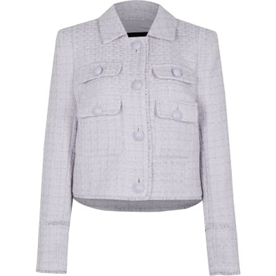 Purple boucle long sleeve jacket