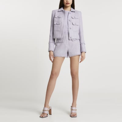 Purple boucle long sleeve jacket