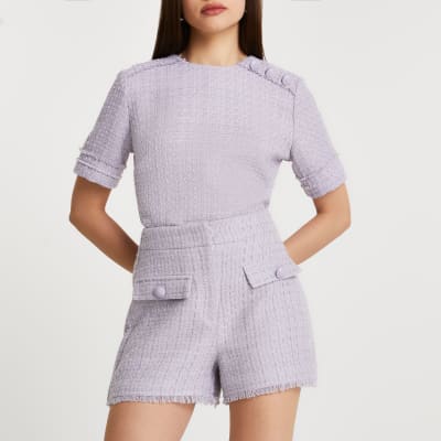 Purple boucle short sleeve top