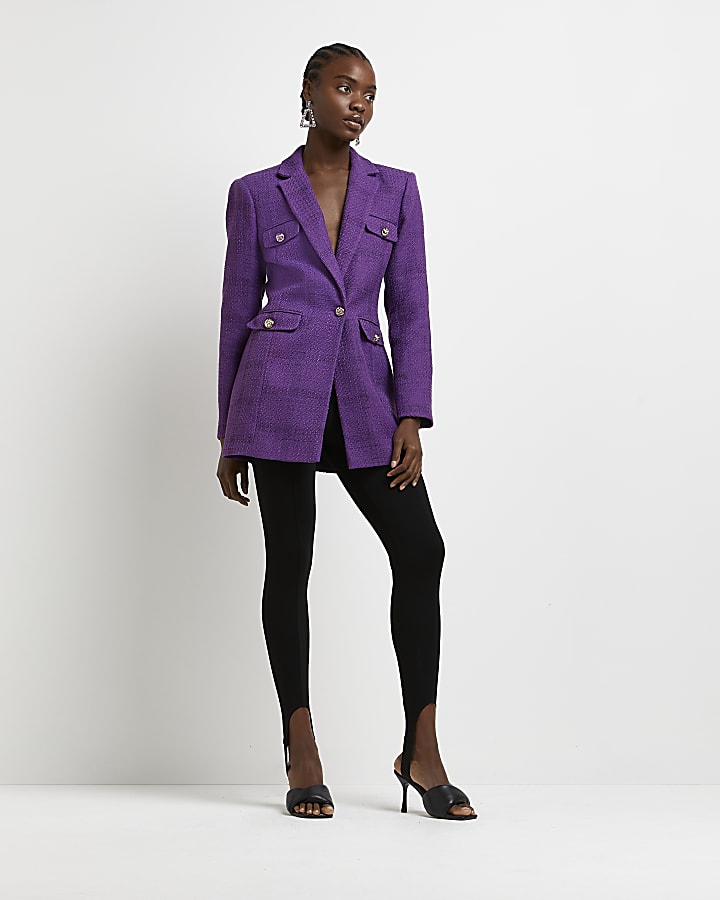 Purple boucle tailored blazer