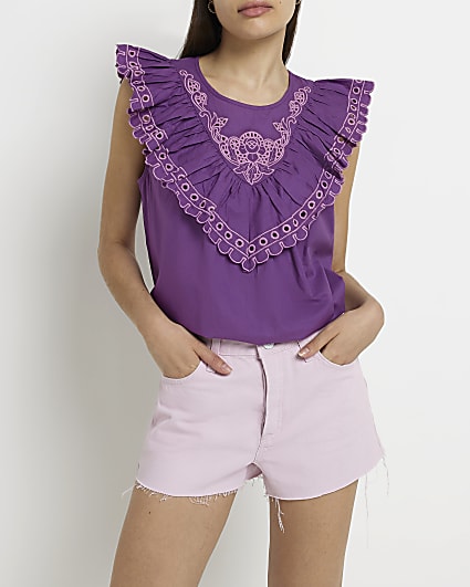 Purple broderie frill top
