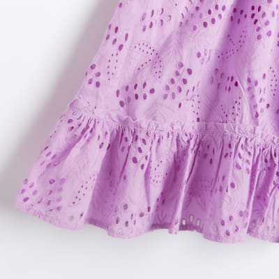 Purple broderie halterneck mini dress