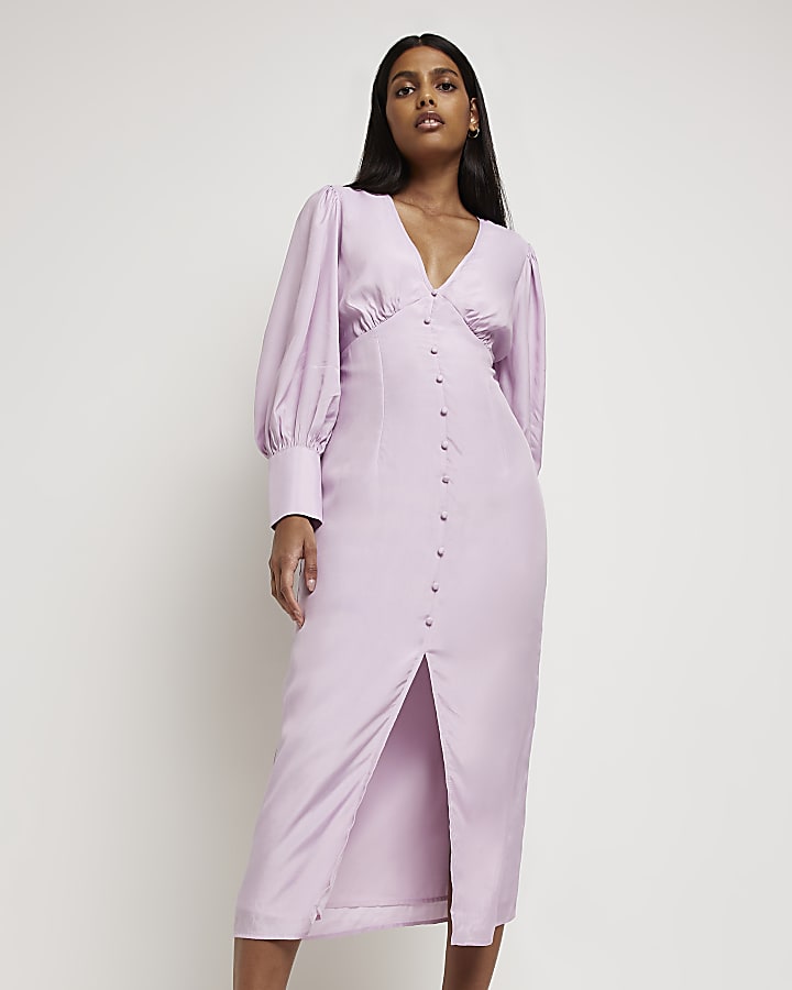 riverisland.com | Purple button through midi dress