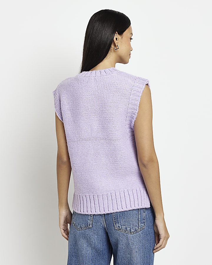 Purple cable knit tank top
