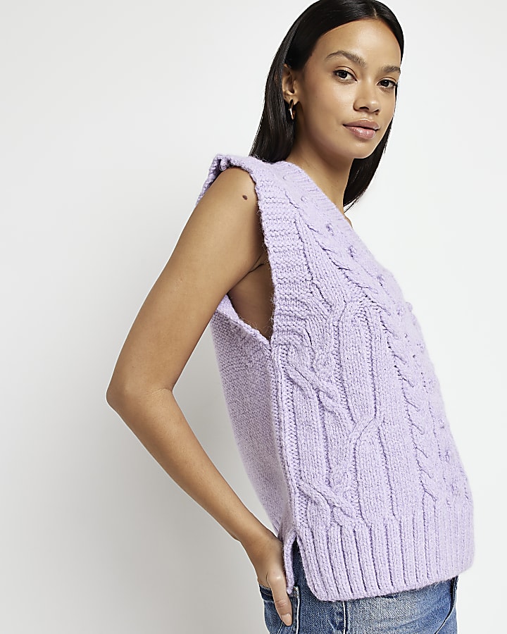 Purple cable knit tank top