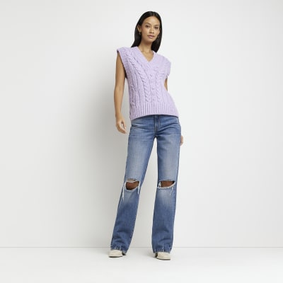 Purple cable knit tank top