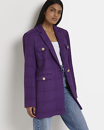 Purple check boucle blazer
