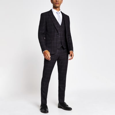 Purple check skinny suit trousers | River Island