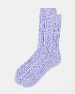 Purple chenille ankle socks
