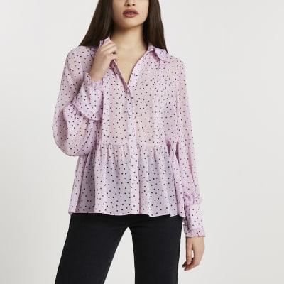 Purple chiffon collar shirt