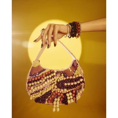 Purple Chunky Beaded Shoulder Bag