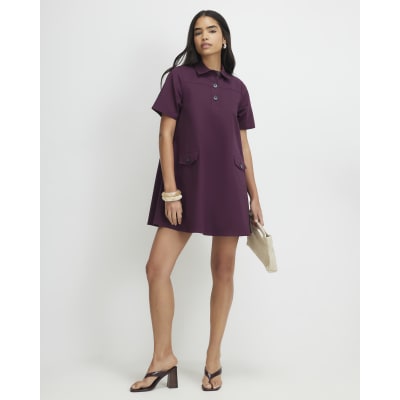 Purple Cotton Sateen Mini Shirt Dress