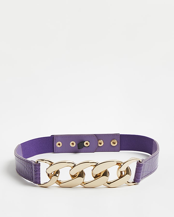 Purple croc embossed chain detail belt