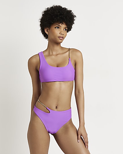 Purple cut out chain detail bikini bottoms