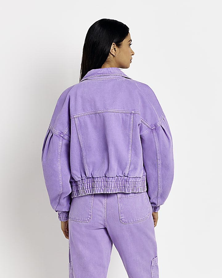 Purple denim bomber jacket