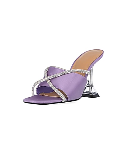 360 degree animation of product Purple diamante perspex heeled mules frame-0